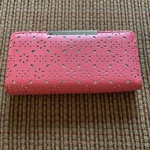 Pink button wallet with slip pockets